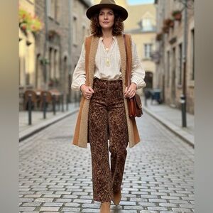 Retro Stunning PatternJones New York Country Brown Floral Velvet Pants | Size 4